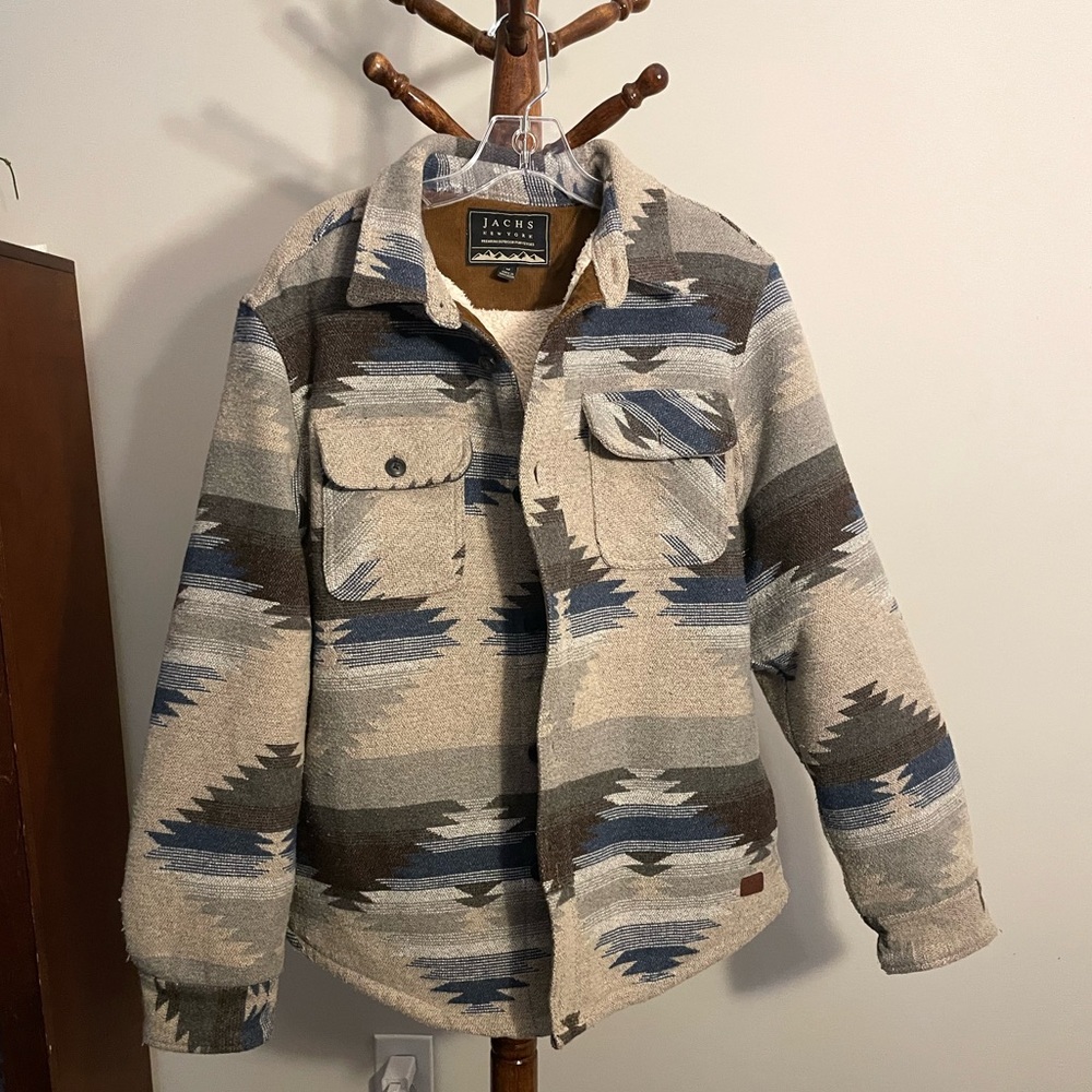 Men’s Patterned Jacket - Blue, Gray, and Cream